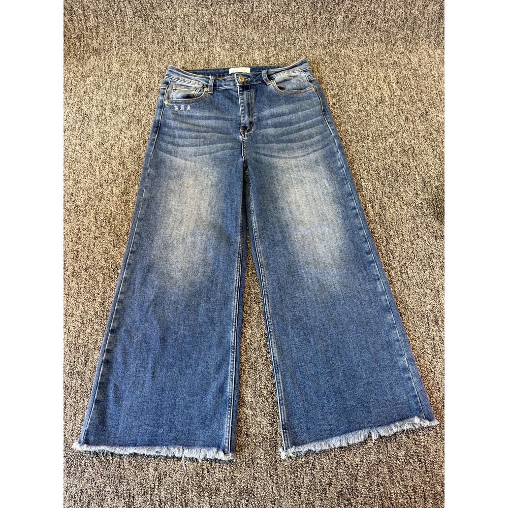 Risen Jeans Womens 13/31 Blue Denim Frayed Hem High Rise Medium Wash Wide Leg